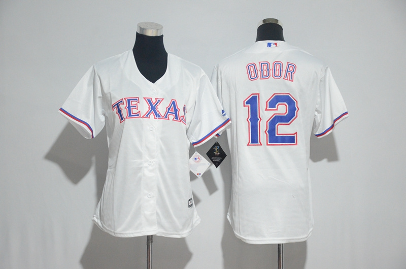 Womens 2017 MLB Texas Rangers #12 Odor White Jerseys->women mlb jersey->Women Jersey